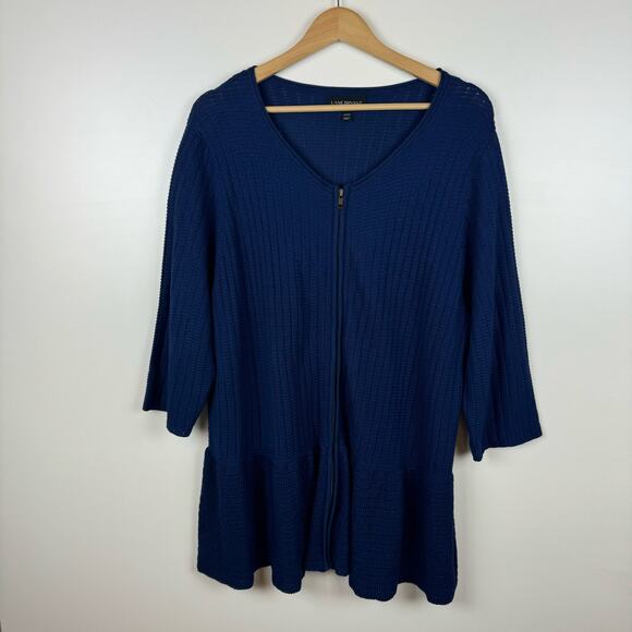 Lane Bryant Womens Peplum Knit Zip Front Cardigan Sweater Navy Blue Sz 22/24 - Picture 3 of 11